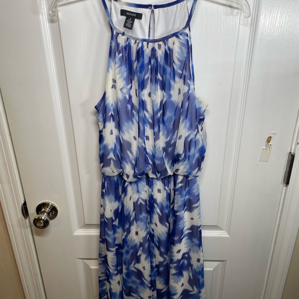 Alfani Blue and White Halter Sundress Midi‎